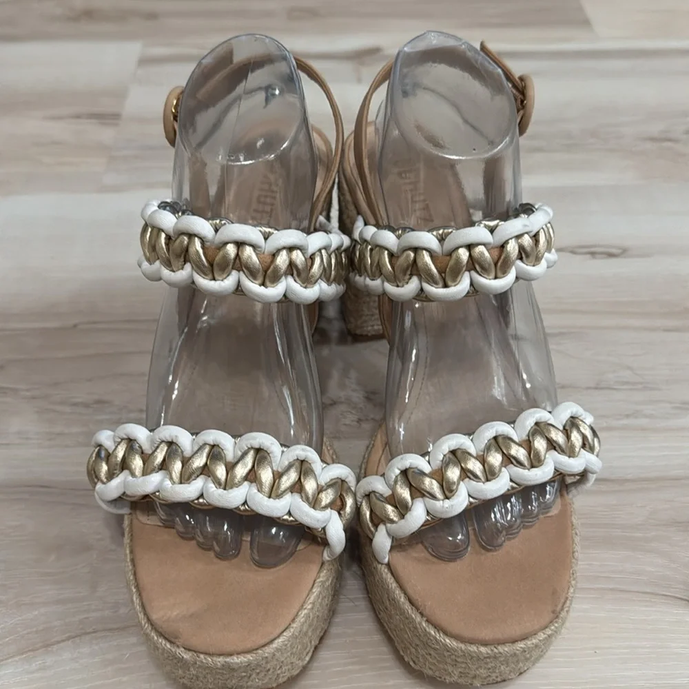 SCHUTZ Juliet Platform Sandals Chain Detail Espadrille Block Heel Size 11